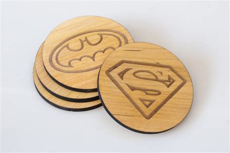 Set Of 4 Superhero Coasters Laser Cut Wood