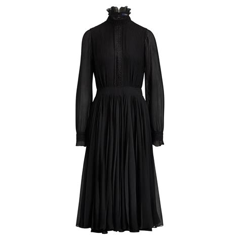 Polo Ralph Lauren Leather Pleated Georgette Dress In Black Lyst