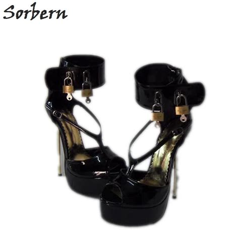 sorbern sexy 14 16 18cm metal heel lock and key women pump shoes peep toe wide ankle straps