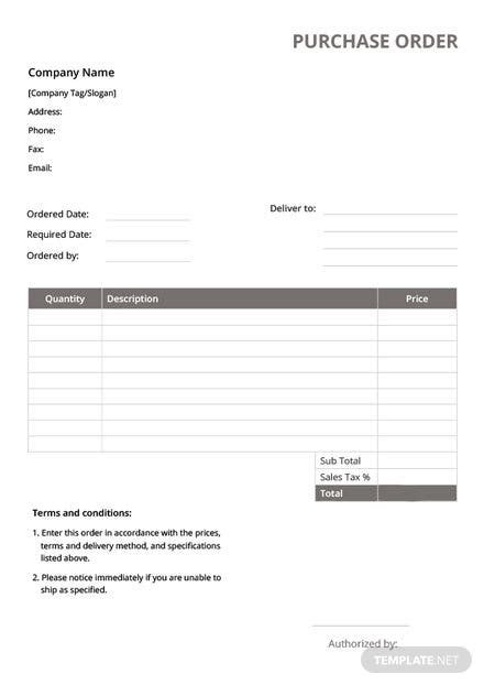 Standard Purchase Order Template In Microsoft Word Excel Pdf Apple