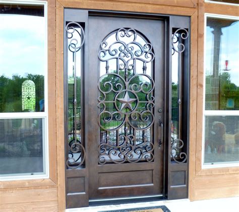 Craftsmen form these pieces in lots of patterns and sizes by hand to give you lots to choose from. Custom Texas star wrought iron door + sidelites ...