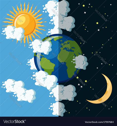 Tried to learn more about. Day and night on the planet earth concept Vector Image