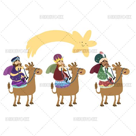 Tres Reyes Mágicos De Oriente En Sus Camellos Con La Estrella De
