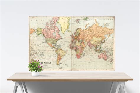 Colorful World Map Art Poster On Paper Vintage World Map World Map