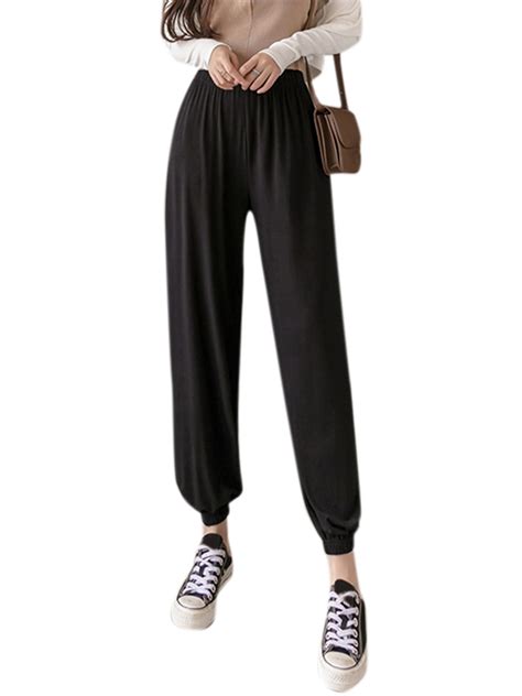 Lallc Womens Casual Elastic Waist Trousers Loose Jogging Bottoms