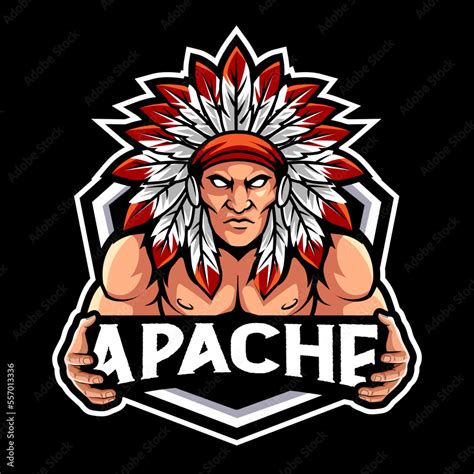Apache Indian Chief Mascot Esport Logo Design Character Stock Vector
