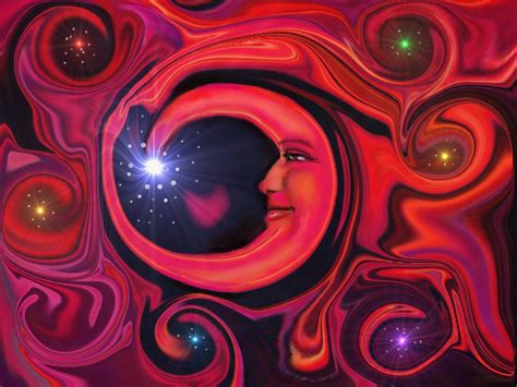 Chakra Art Wall Decor Moon Abstract Energy Art Print Red Moon At