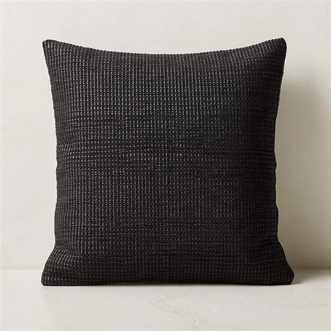 Hendrix Woven Black Leather Modern Throw Pillow With Down Alternative