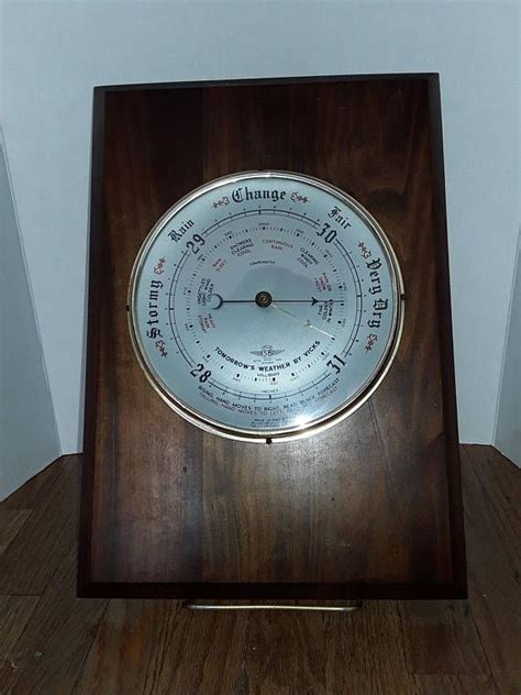 Wheather Barometer On Walnut Wooden Backing Wall Mounted Etsy