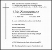 Traueranzeigen von Udo Zimmermann | Trauer-in-NRW.de