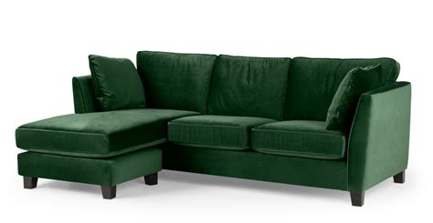 Ein kleines faltbares ecksofa kann den eckteil von einer seite auf die andere übertragen, so dass es besser für das individuelle interieur des raums ausgerichtet werden kann. Wolseley Ecksofa (Récamiere flexibel), Samt in Waldgrün ...