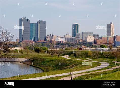 Skyline Fort Worth Texas Sunny Daytime Buildings In Downtown As