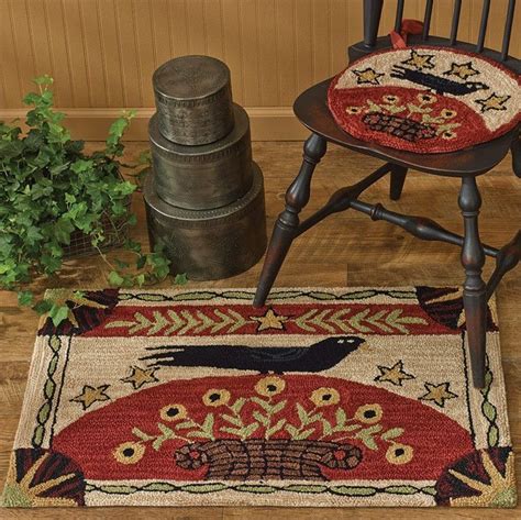 Folk Crow Hooked Rug 24x36 With Images Hooked Rugs Primitive Rugs