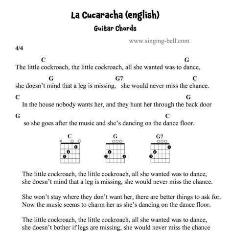 La Cucaracha Song Karaoke Printable Score Pdf