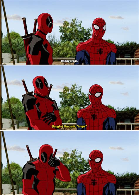 The Spider Mandeadpool Relationship In A Nutshell With Images Deadpool Funny Pictures Dc