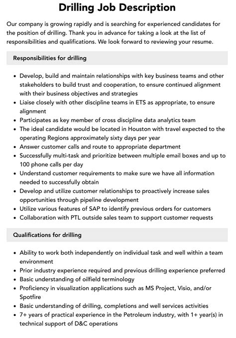 Drilling Job Description Velvet Jobs