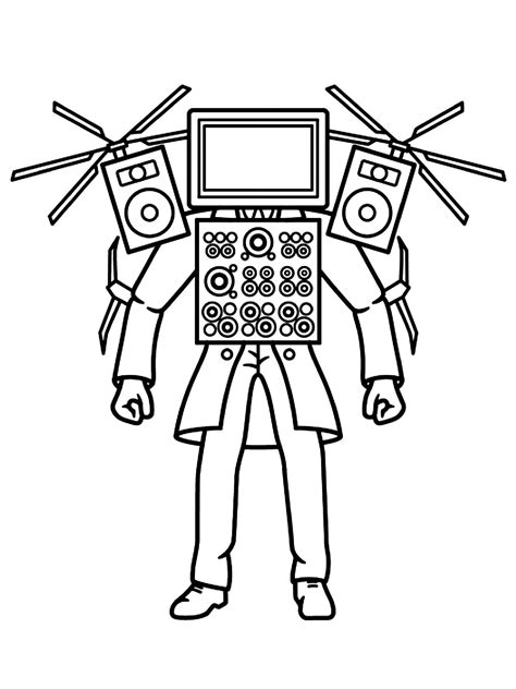 A Black And White Drawing Of A Robot With Speakers On It S Head