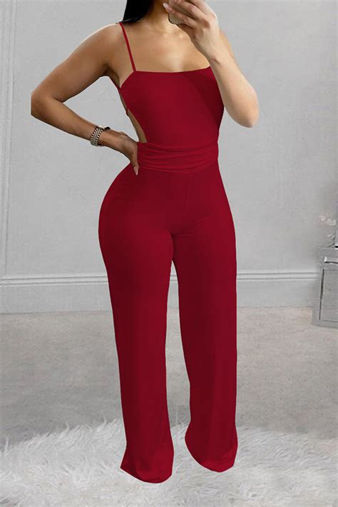 black sexy solid backless spaghetti strap skinny jumpsuits jumpsuits knowfashionstyle