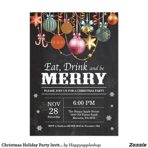Christmas Holiday Party Invitation Eat Drink Merry With