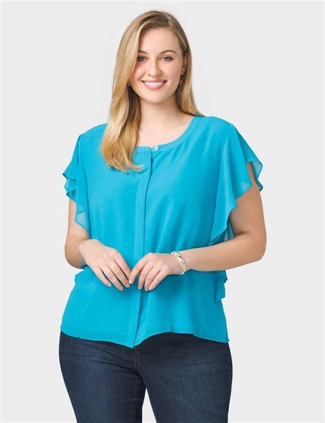 Dressbarn Plus Size Flutter Sleeve Blouse Womens Fashion Edgy