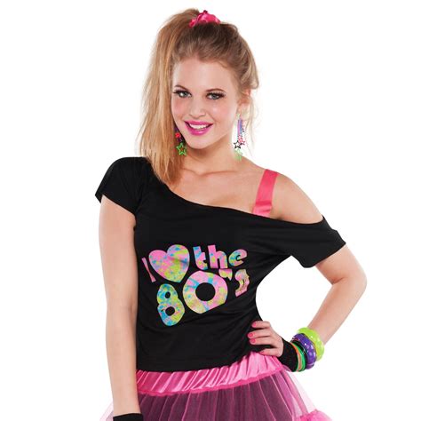 I Love The 80s T Shirt Fancy Dress Ladies Girls Teen Retro Neon Rave