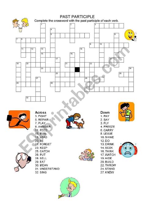 Crossword With 32 Participle Verbs Regular And Irregular As An