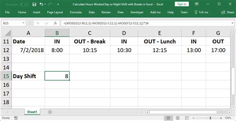 Calculate Hours Worked Day Or Night Shift And Breaks In Excel