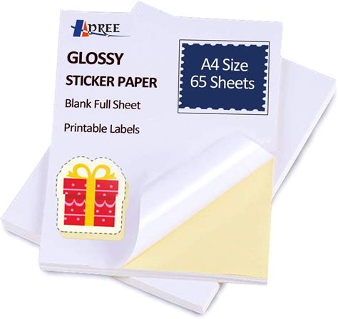 Hapree 65 Sheets Glossy Autocollant Paper A4 Self Adhesive Autocollant