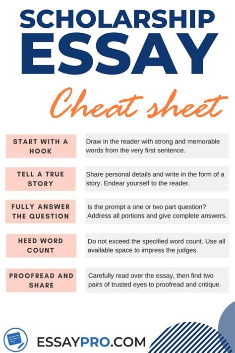 Scholarship Essay Essay Writing Cheat Sheet And Tips Essay Writing Skills Essay Writing
