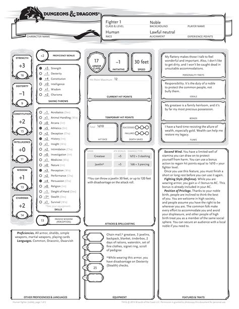 Example Dandd Character Sheet Dungeons And Dragons Cleric Dungeons And