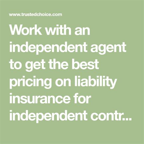 Get a free quote in minutes! Work with an independent agent to get the best pricing on liability insurance for independent ...