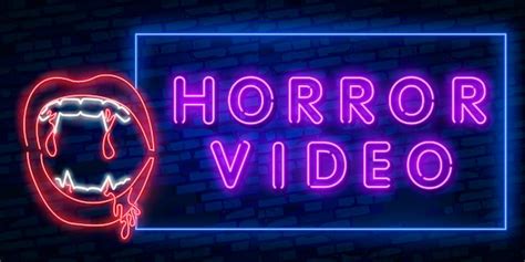 Premium Vector Horror Movie Neon Sign Bright Signboard Light Banner