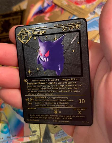 Black Custom Pokemon Card Gengar Shiny Base Rare Metal Etsy