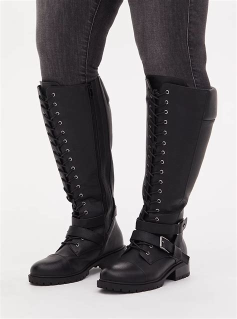 black faux leather lace up knee high combat boot ww knee high combat boots combat boots boots