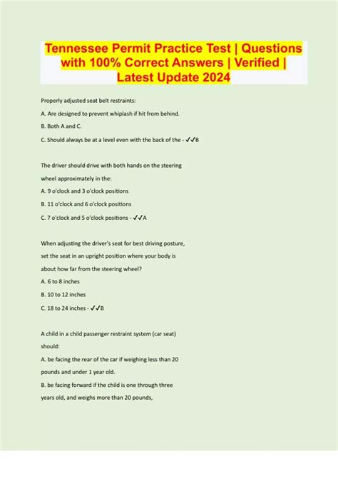 Tennessee Permit Practice Test | Questions with 100% Correct Answers