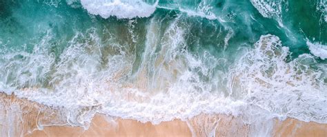 Download Wallpaper 2560x1080 Ocean Aerial View Surf Waves Foam