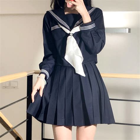 Navy Three Lines Sailor Suit Summer Spring Japanese School Uniform