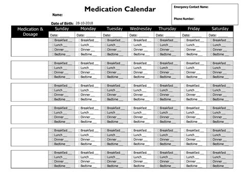 Medication 28 Day Calendar Printable Calendar Template 2021