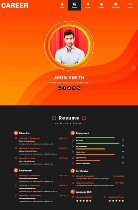 Resume Html Template Free 25 Professional Html Css Resume Templates