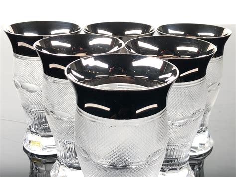 Lot 6pc Moser Splendid Platinum Trimmed Water Glasses