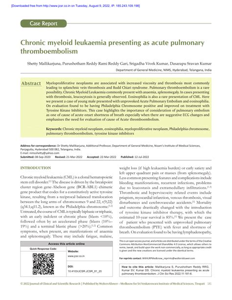 Pdf Chronic Myeloid Leukaemia Presenting As Acute Pulmonary