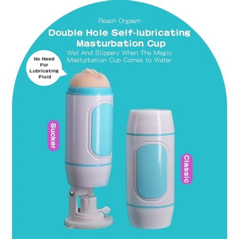 Water Lubricate Double Hole Self Lubricating Masturbator Cup For Men Realistic Pussy