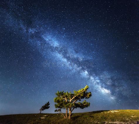 Milky Way Beautiful Summer Night Sky With Stars In Crimea