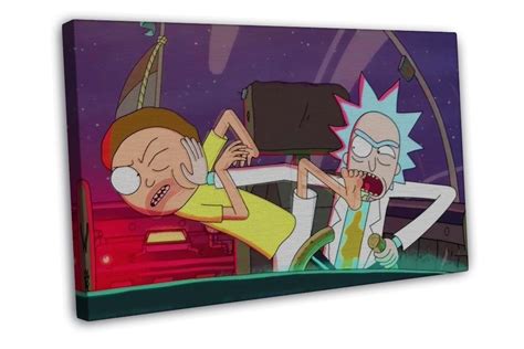 Rick And Morty Fight 20x16 Inch Framed Canvas Print