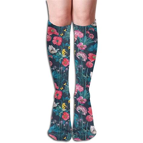 17soclle Red Flowers Compression Socks Men And Women Running Athletic Sports Below Knee High