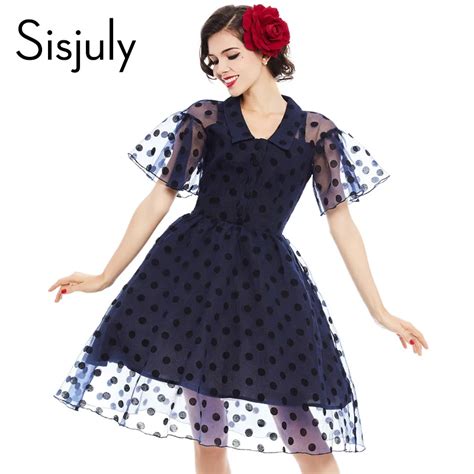 Sisjuly Vintage Dress Women Style Black Polka Dot Party Dresses Lapel A Line S Retro Summer