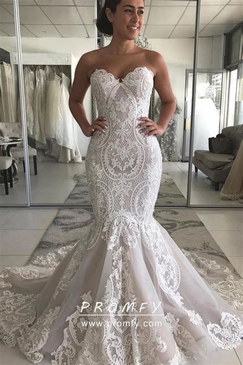Ivory Lace With Grey Lining Trumpet Wedding Dress Promfy