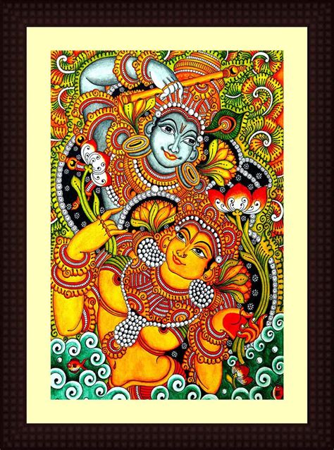 Framed Canvas Traditional Kerala Mural Paintings With Glass For Home