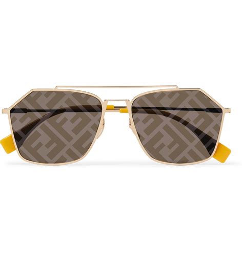 Fendi Aviator Style Logo Print Gold Tone And Acetate Sunglasses