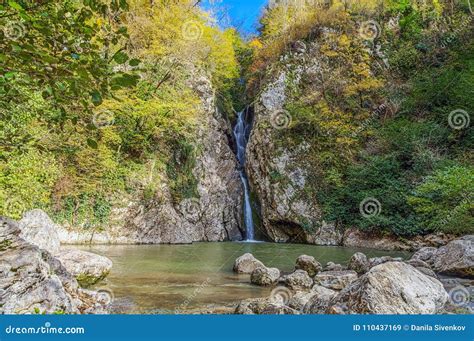 Waterfall On The River Agura Sochi National Park Russia Stock Image